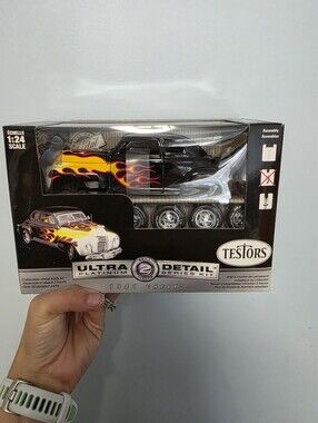 Ultra Detail 1941 Chevy Toy Car - Black with Yellow & Red Flames
